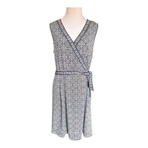 Max Studio London Printed Faux-Wrap Geometric Dress L